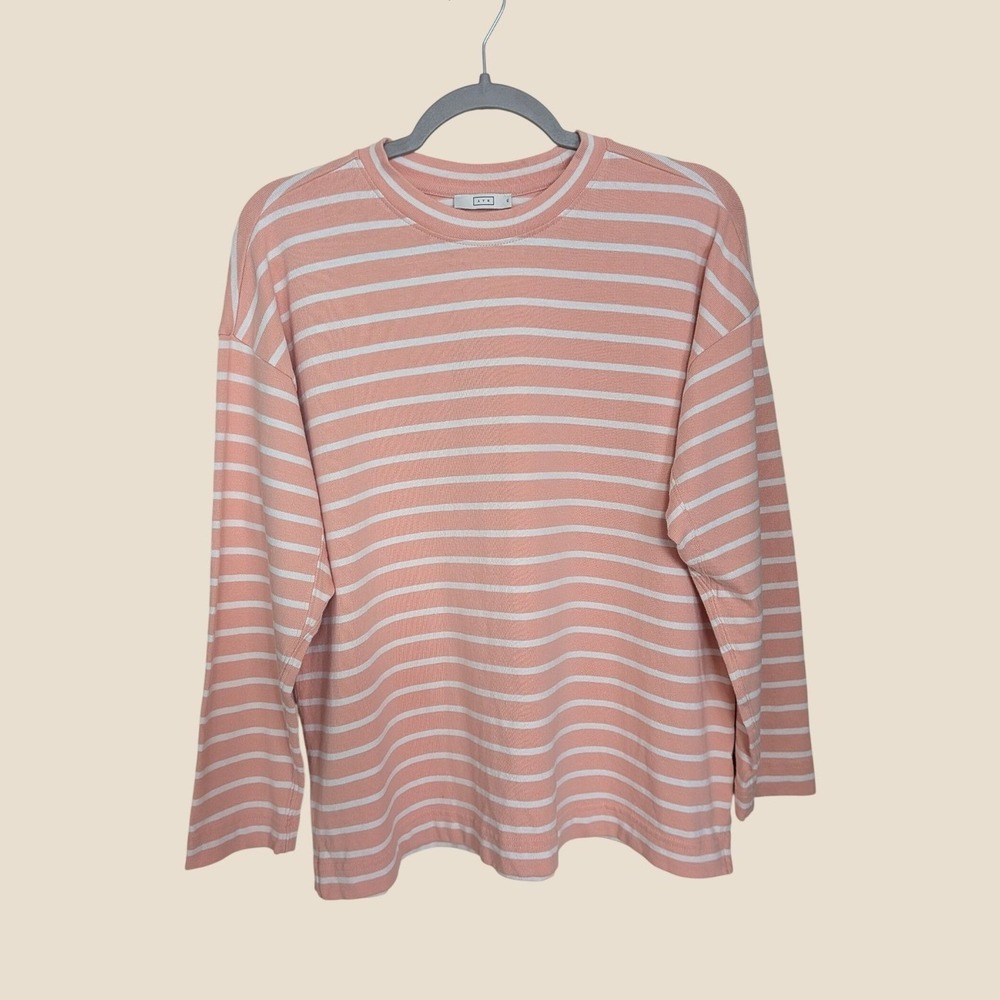 AYR Womens Peach White Striped 3/4 Sleeve Heavy Weight Cotton Tee XL